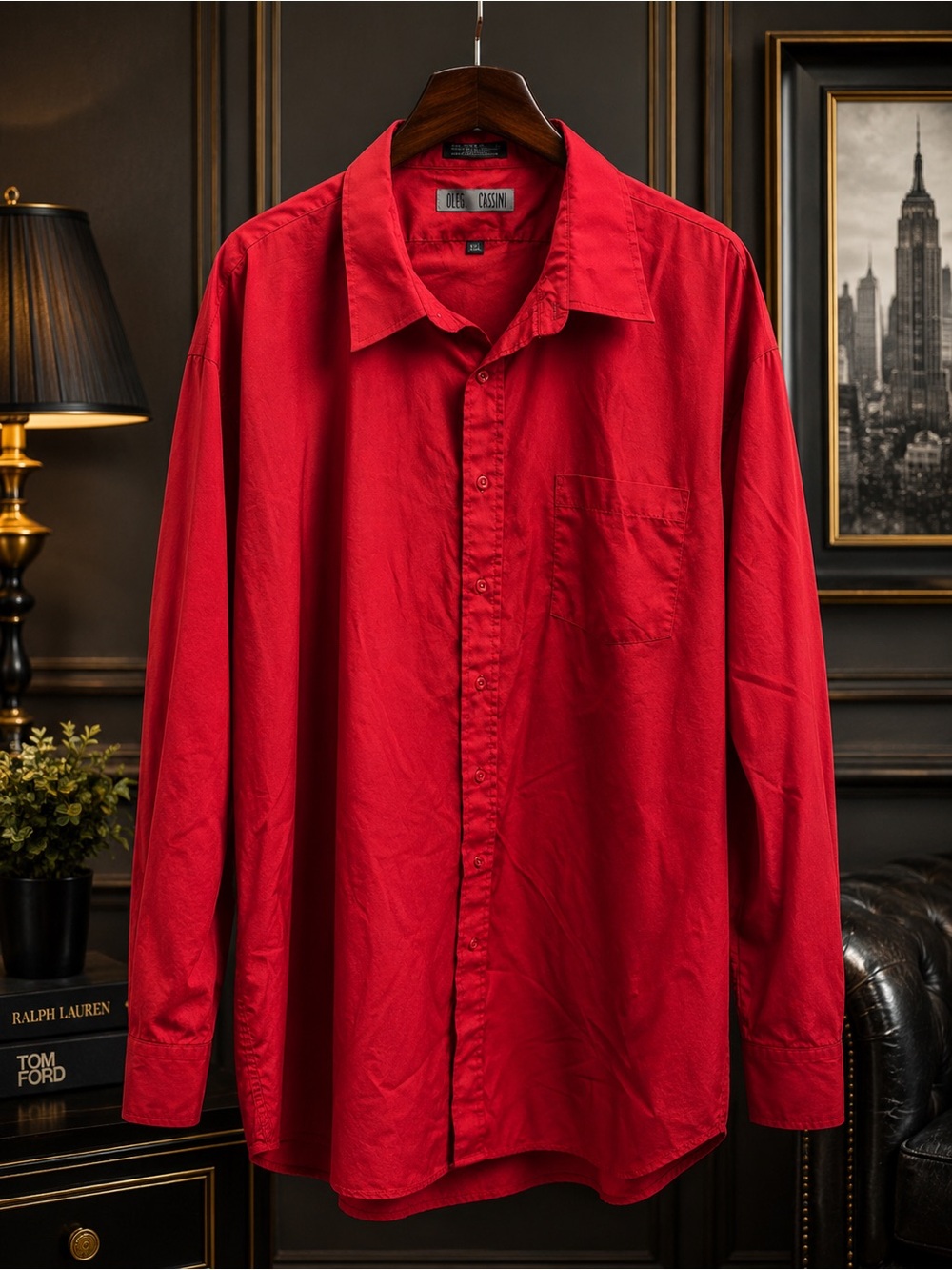Oleg Cassini Men’s Red Dress Shirt Size 20 Tall 36/37 Big & Tall Button Front